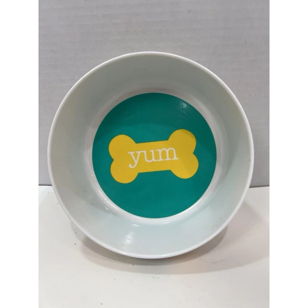 Dog Pet Bowls 3 Medium Colorful bones “Yum” Design Melamine Plastic